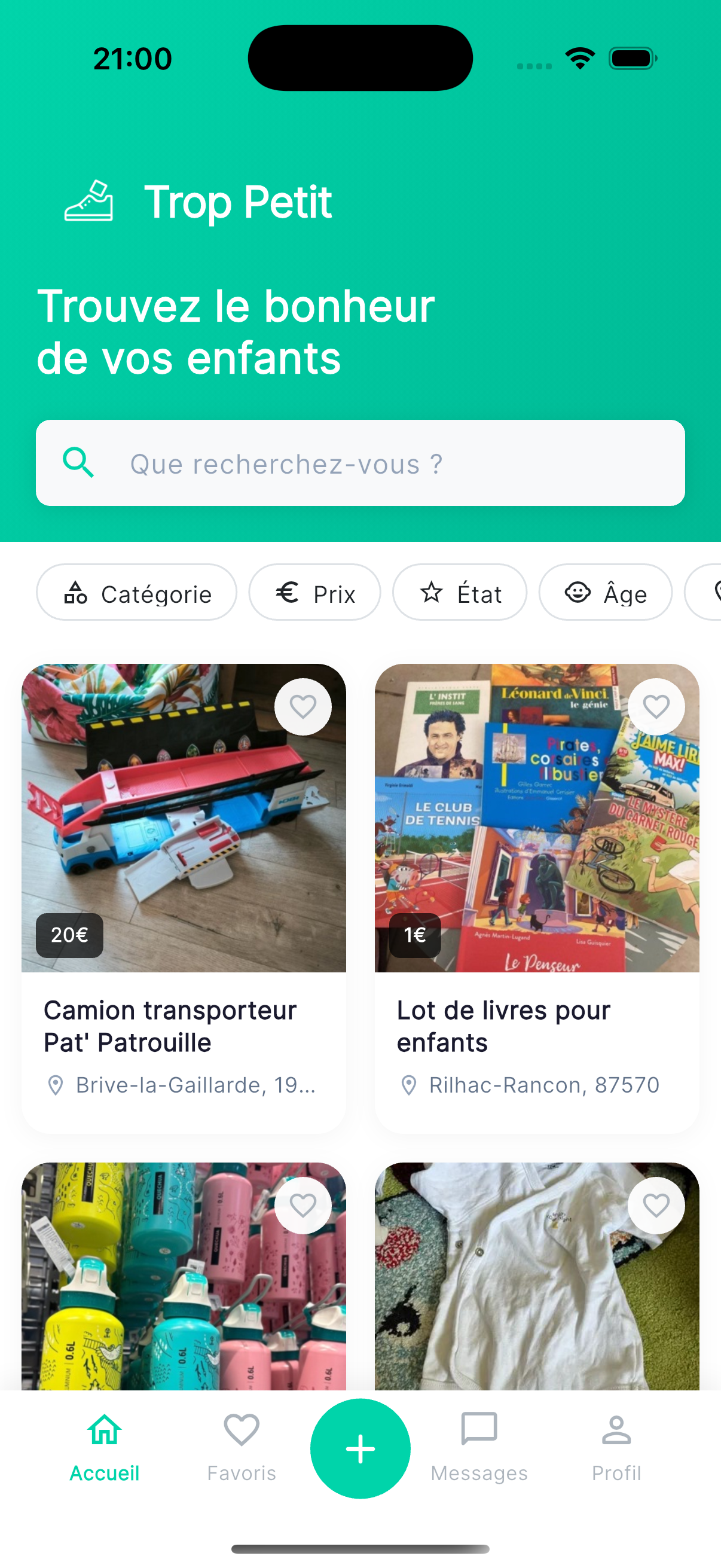 App Trop Petit - Interface mobile